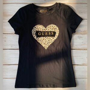 Guess Black Leopard Heart T-Shirt NWT